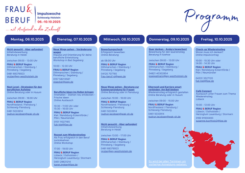 Programmübersicht der Landesweiten Impulswoche Frau&Beruf
