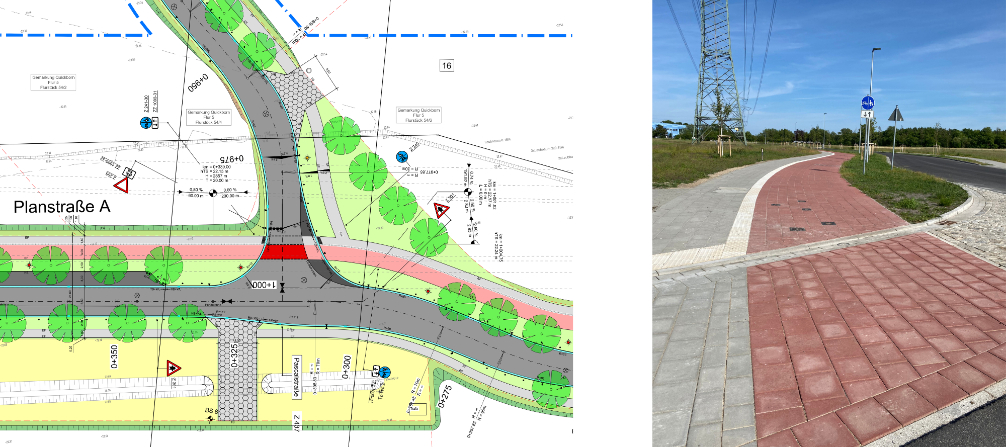 EQ-Business-Park in Quickborn: Querung Radweg und Rechtsabbieger Richtung Norden – Planung und Bau.